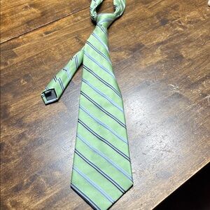 Merona Light Green Striped Men's Tie with Navy and Light Blue Accents